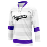 Custom Unisex White & Purple Pattern Hockey Jersey