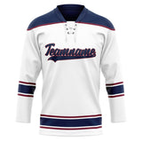 Custom Unisex White & Navy Pattern Hockey Jersey