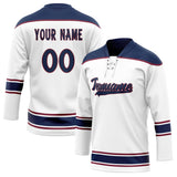 Custom Unisex White & Navy Pattern Hockey Jersey