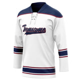 Custom Unisex White & Navy Pattern Hockey Jersey