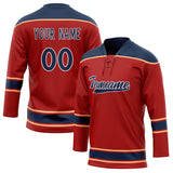 Custom Unisex Crimson & Navy Pattern Hockey Jersey