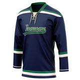 Custom Unisex Navy & Green Pattern Hockey Jersey