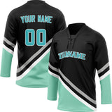 Custom Unisex Black & Teal Pattern Hockey Jersey