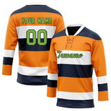 Custom Unisex Orange & Navy Pattern Hockey Jersey