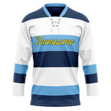 Custom Unisex White & Navy Pattern Hockey Jersey