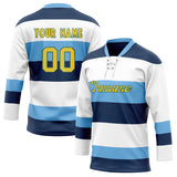 Custom Unisex White & Navy Pattern Hockey Jersey