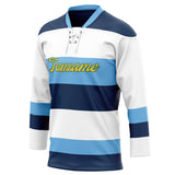 Custom Unisex White & Navy Pattern Hockey Jersey