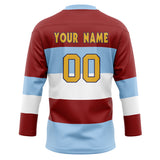 Custom Unisex Crimson & Light Blue Pattern Hockey Jersey