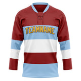 Custom Unisex Crimson & Light Blue Pattern Hockey Jersey