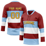 Custom Unisex Crimson & Light Blue Pattern Hockey Jersey