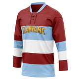 Custom Unisex Crimson & Light Blue Pattern Hockey Jersey