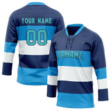 Custom Unisex Navy & White Pattern Hockey Jersey