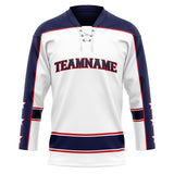 Custom Unisex White & Navy Pattern Hockey Jersey