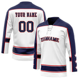 Custom Unisex White & Navy Pattern Hockey Jersey