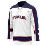 Custom Unisex White & Navy Pattern Hockey Jersey