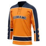 Custom Unisex Orange & Navy Pattern Hockey Jersey