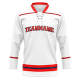 Custom Unisex White & Red Pattern Hockey Jersey