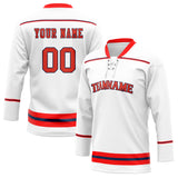 Custom Unisex White & Red Pattern Hockey Jersey