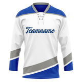 Custom Unisex White & Blue Pattern Hockey Jersey