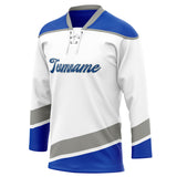 Custom Unisex White & Blue Pattern Hockey Jersey