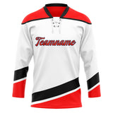 Custom Unisex White & Red Pattern Hockey Jersey