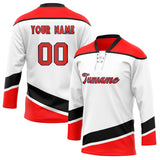 Custom Unisex White & Red Pattern Hockey Jersey