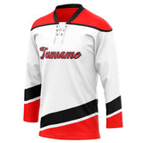 Custom Unisex White & Red Pattern Hockey Jersey