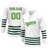 Custom Unisex White & Green Pattern Hockey Jersey