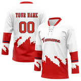 Custom Unisex White & Red Pattern Hockey Jersey