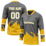 Custom Unisex Gray & Gold Pattern Hockey Jersey