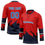 Custom Unisex Red & Navy Pattern Hockey Jersey