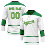 Custom Unisex White & Green Pattern Hockey Jersey