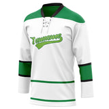 Custom Unisex White & Green Pattern Hockey Jersey