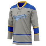 Custom Unisex Gray & Blue Pattern Hockey Jersey