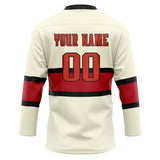 Custom Unisex Cream & Red Pattern Hockey Jersey