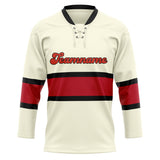 Custom Unisex Cream & Red Pattern Hockey Jersey