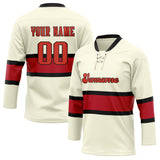 Custom Unisex Cream & Red Pattern Hockey Jersey