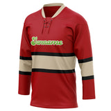 Custom Unisex Red & Cream Pattern Hockey Jersey