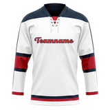 Custom Unisex White & Red Pattern Hockey Jersey