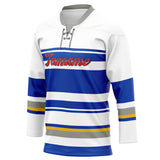 Custom Unisex White & Royal Pattern Hockey Jersey