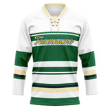 Custom Unisex White & Green Pattern Hockey Jersey