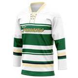 Custom Unisex White & Green Pattern Hockey Jersey