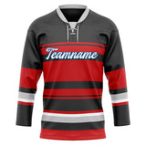 Custom Unisex Gray & Red Pattern Hockey Jersey