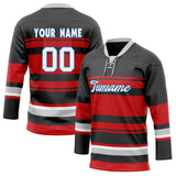 Custom Unisex Gray & Red Pattern Hockey Jersey