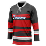 Custom Unisex Gray & Red Pattern Hockey Jersey