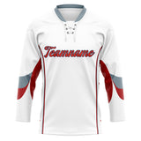 Custom Unisex White & Crimson Pattern Hockey Jersey