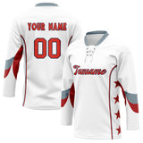 Custom Unisex White & Crimson Pattern Hockey Jersey