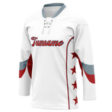 Custom Unisex White & Crimson Pattern Hockey Jersey