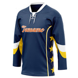 Custom Unisex Navy & Yellow Pattern Hockey Jersey