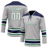 Custom Unisex Gray & Navy Pattern Hockey Jersey